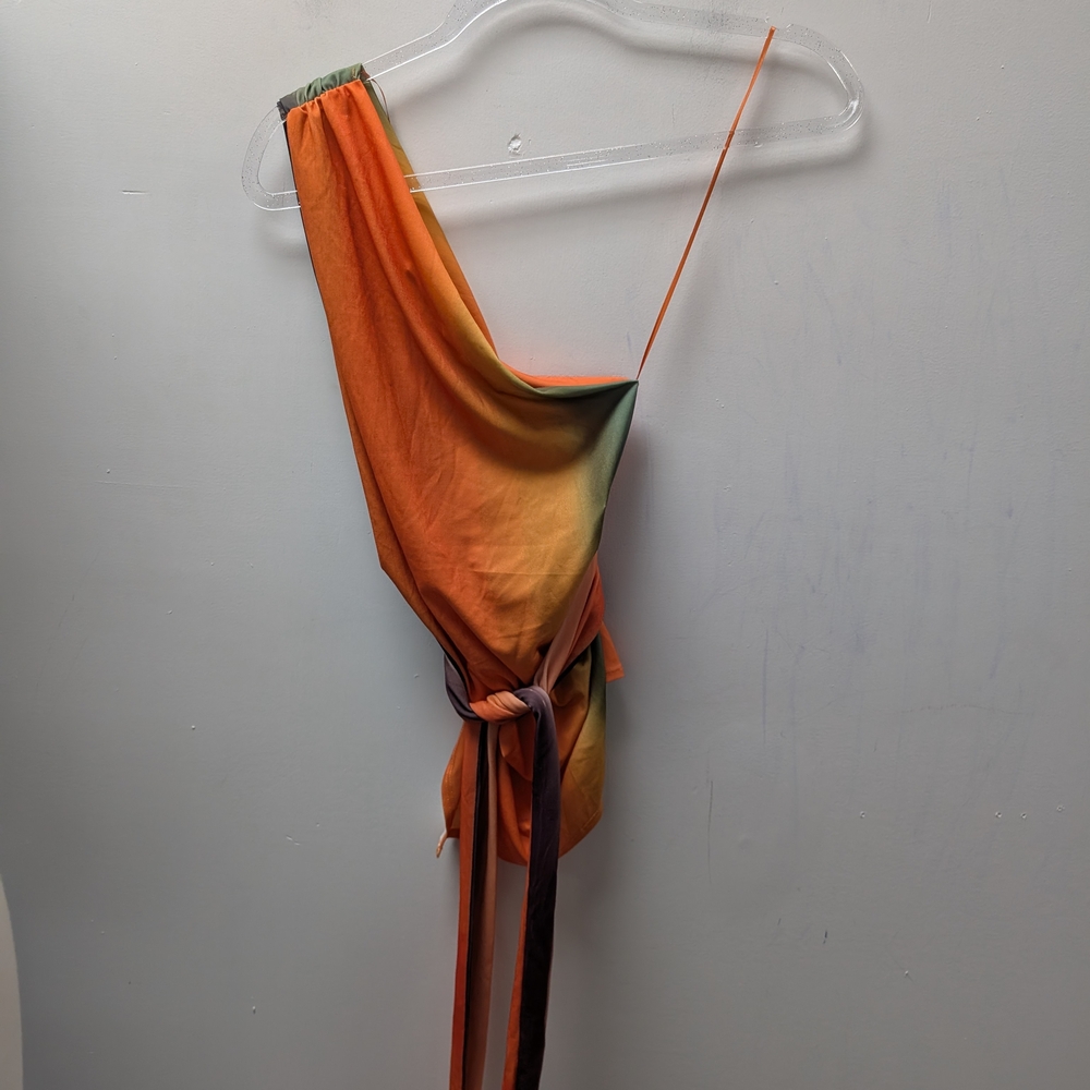 Zara Orange and Green Color-Block Top - Picture 2 of 8